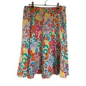 Lily Vintage Floral Medium Knee Length Zip Side Bright Color Retro 70's Skirt